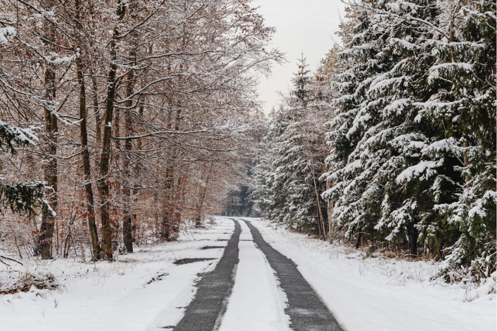 snow-covered gravel driveway Canada